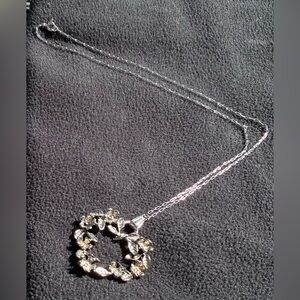 Silver Floral- Leaf Motif Heart Silver Pendant on Delicate Silver Chain